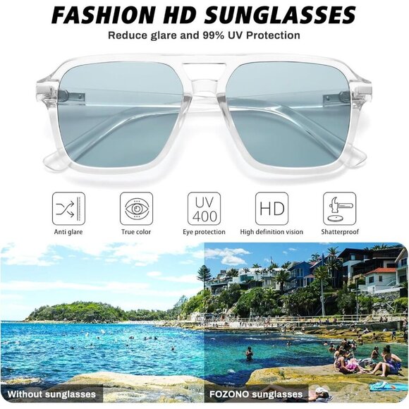 🆕Women Blue Retro Trendy Classic Square Vintage Shade Double Bridge Sunglasses - Picture 7 of 7